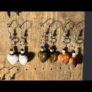 Crystal (Howlite, Tiger’s Eye, Red Jasper) Heart Beaded Drop Earrings